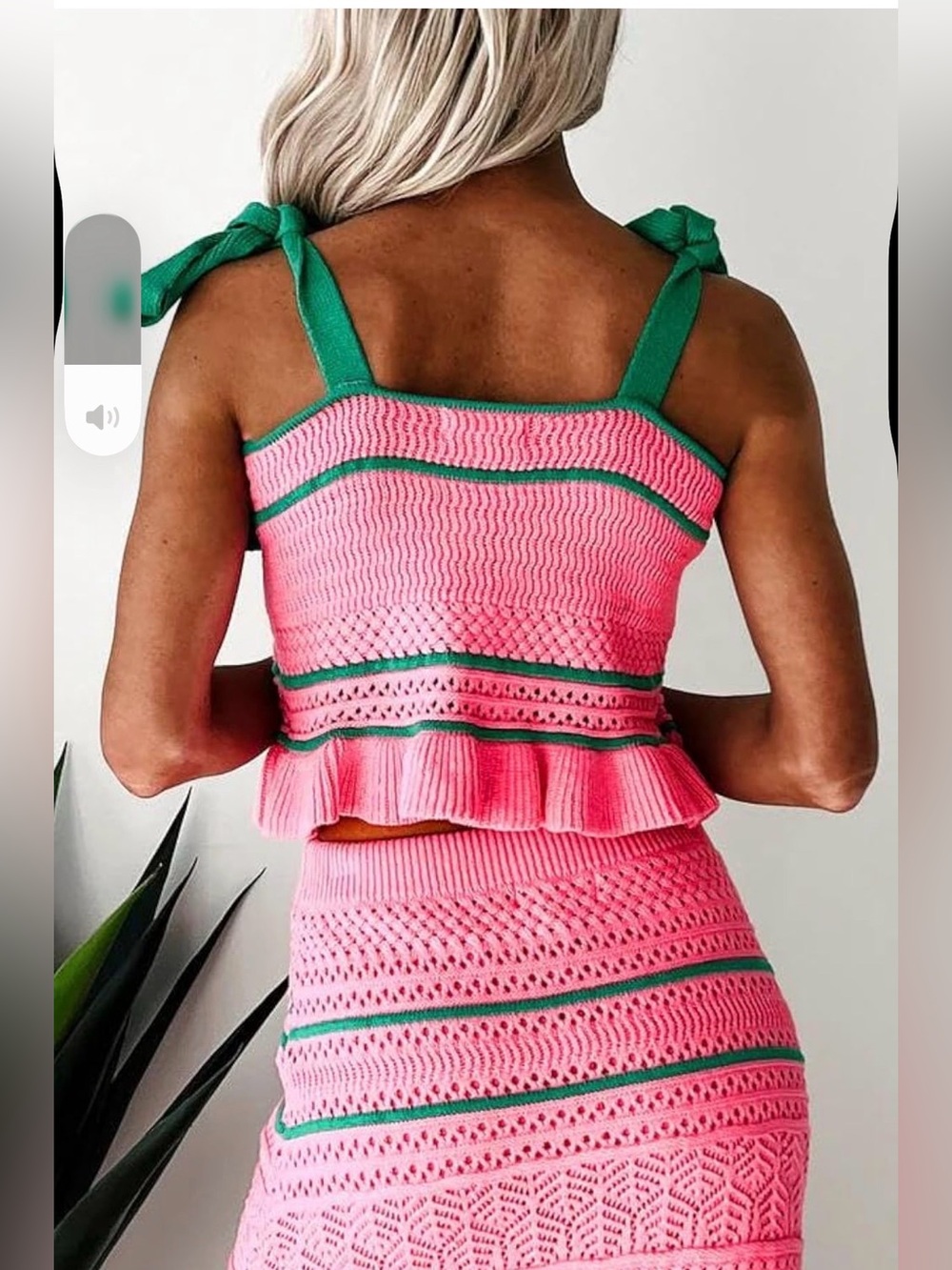 Nufiwi Pink Crochet Two-Piece Skirt Set with Green Trim - Picture 3 of 7